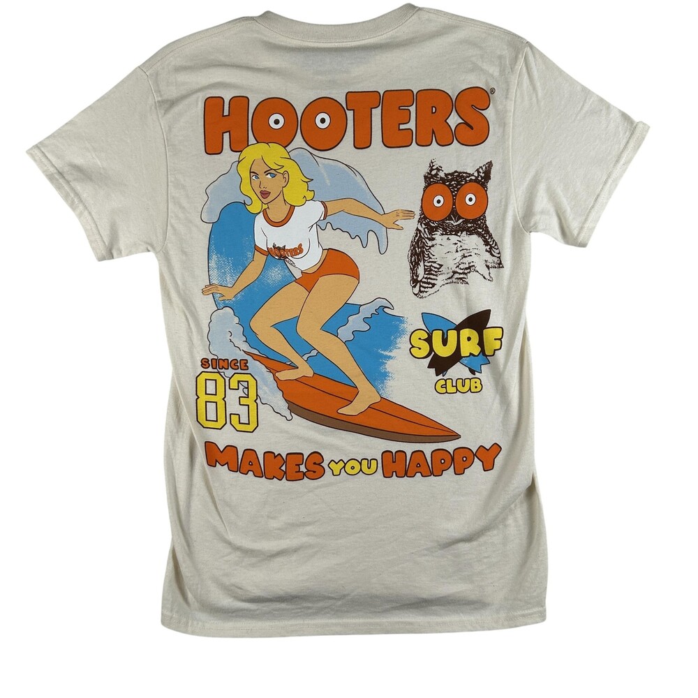 Hooters Shirt Mens Small White Surf Club Since 83 Graphic Tagless Beach Tee